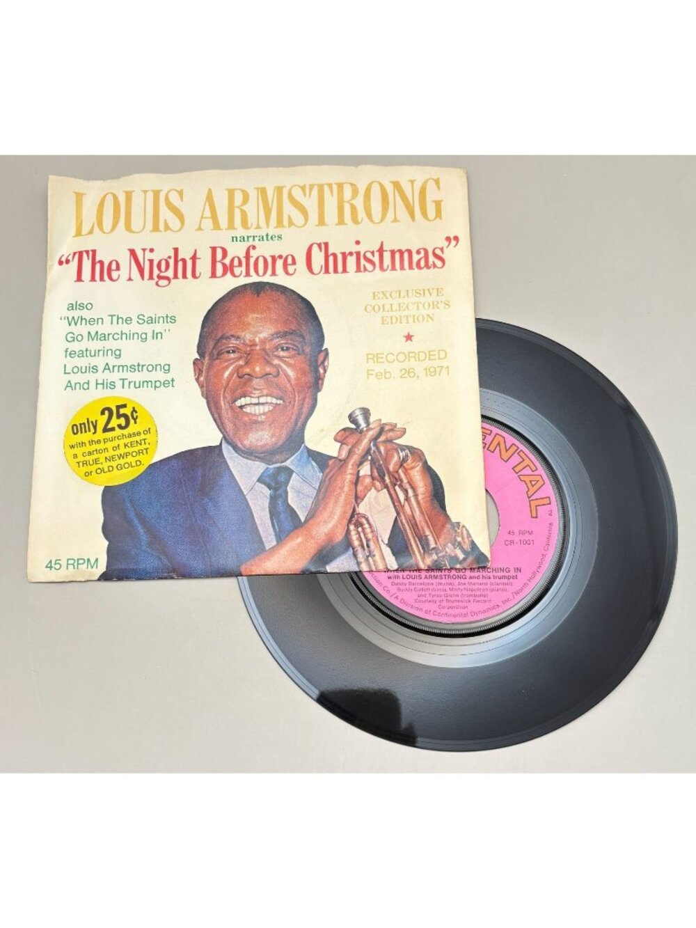 Louis Armstrong Narrates The Night Before Christmas 45 Vinyl Picture Sleeve
